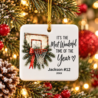 Personalisierter Basketballspieler-Weihnachtsname Keramikornament