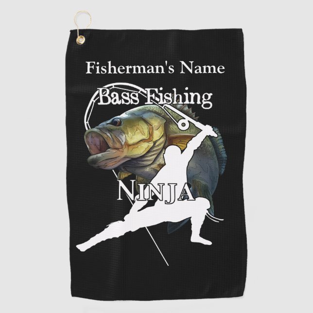 Personalisierter Bass Fischen Ninja Dunkles Handtu Golfhandtuch (Vorderseite)