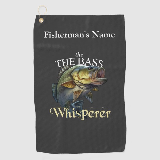 Personalisierter Bass Whisperer Dark Fishing Handt Golfhandtuch (Vorderseite)