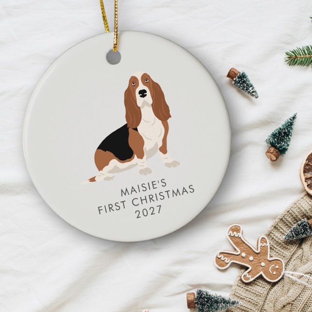 Personalisierter Basset Hound Hund Erste Weihnacht Keramik Ornament (Von Creator hochgeladen)