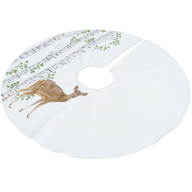 Personalisierter Baum-Rock-Hirsch-Wald-Buck Polyester Weihnachtsbaumdecke (Schrägansicht)