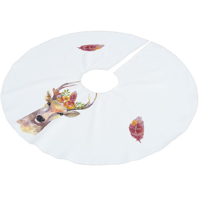 Personalisierter Baumrock boho Hirsch Buck Head Br Polyester Weihnachtsbaumdecke (Schrägansicht)