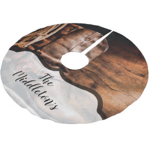Personalisierter Baumrock Cowboy Stiefel Barn Wood Polyester Weihnachtsbaumdecke