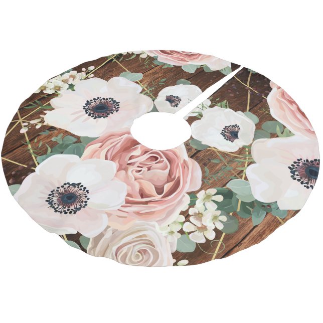 Personalisierter Baumrock Geometric Garden Rose St Polyester Weihnachtsbaumdecke (Schrägansicht)