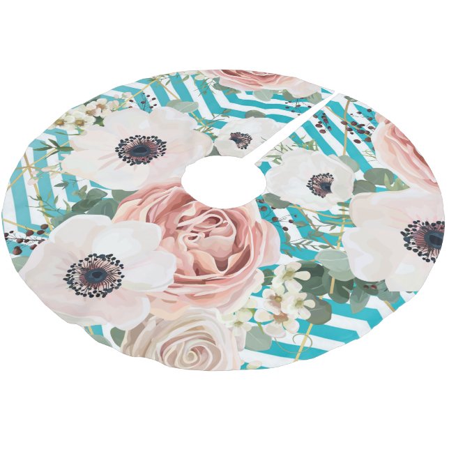 Personalisierter Baumrock Geometrische Rose Zickza Polyester Weihnachtsbaumdecke (Schrägansicht)