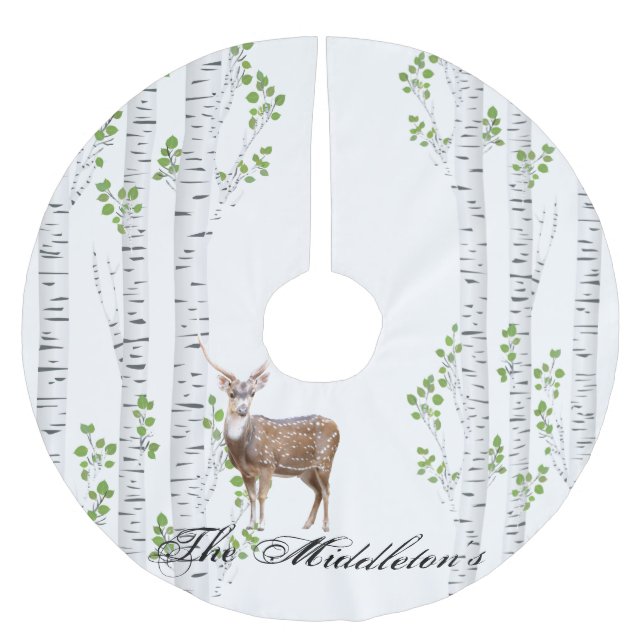 Personalisierter Baumrock Hirsch Doe Buck Woodland Polyester Weihnachtsbaumdecke (Vorderseite)