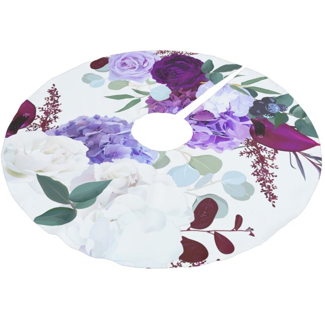 Personalisierter Baumrock-Lavendel-Hibiskus auf Wh Polyester Weihnachtsbaumdecke (Schrägansicht)