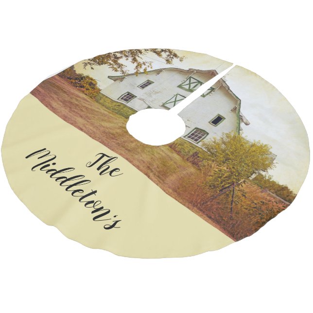 Personalisierter Baumrock Sonnenuntergang Stallenl Polyester Weihnachtsbaumdecke (Schrägansicht)