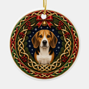 Personalisierter Beagle Celtic Knot Weihnachten Keramik Ornament