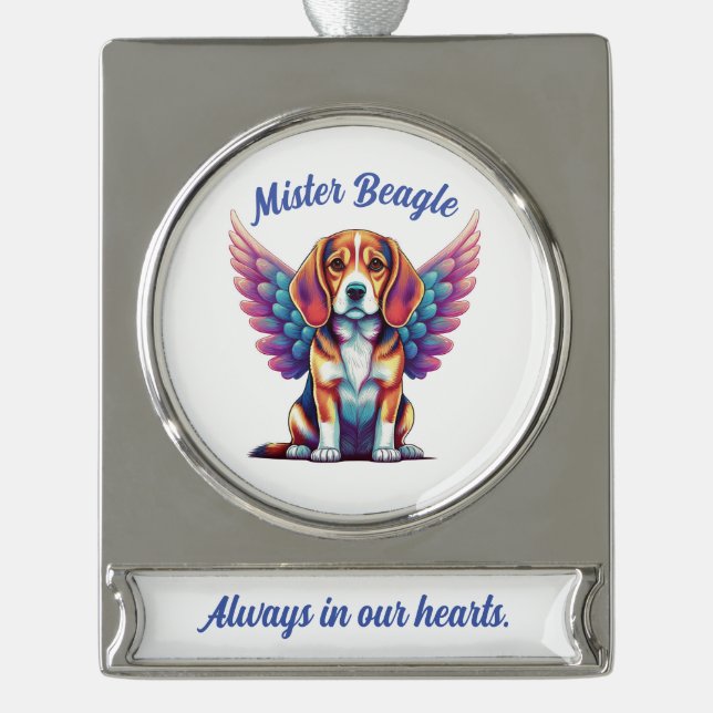 Personalisierter Beagle Gedenkstätte Akryllische H Banner-Ornament Silber (Vorderseite)