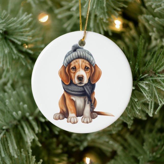 Personalisierter Beagle Hunde Kunst Keramik Ornament (Baum)