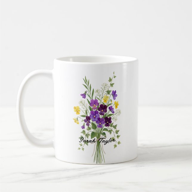 Personalisierter Becher mit Veilchen, der persönli Kaffeetasse (Links)