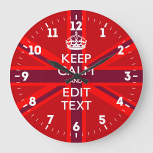 Personalisierter Behalt Calm Your Text UK Flag Red Große Wanduhr