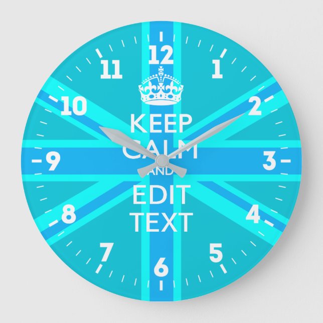 Personalisierter Behalt Calm Your Text UK Flag Sky Große Wanduhr (Vorderseite)