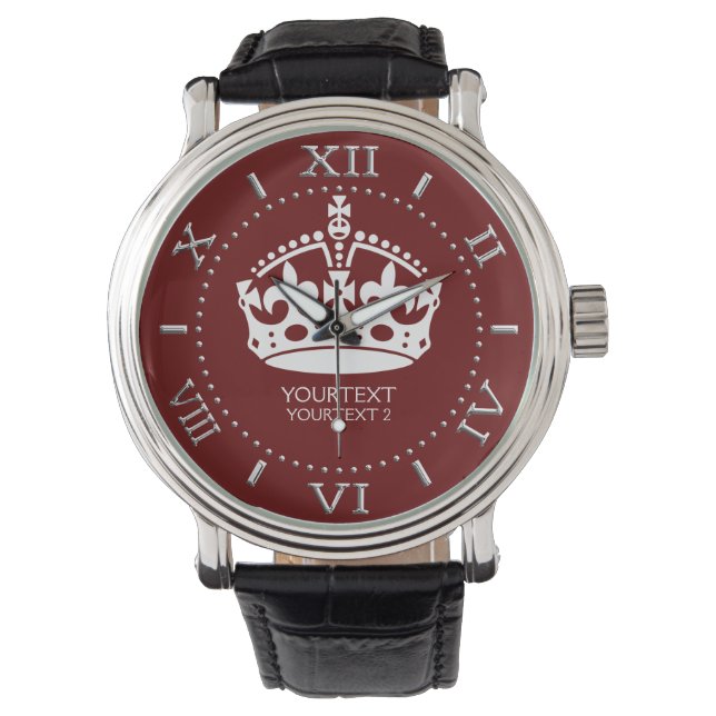 Personalisierter Behalten Calm Crown Burgundy Red  Armbanduhr (Vorderseite)
