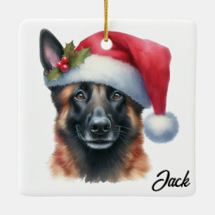 Personalisierter belgischer Malinois Hund mit Weih Keramikornament