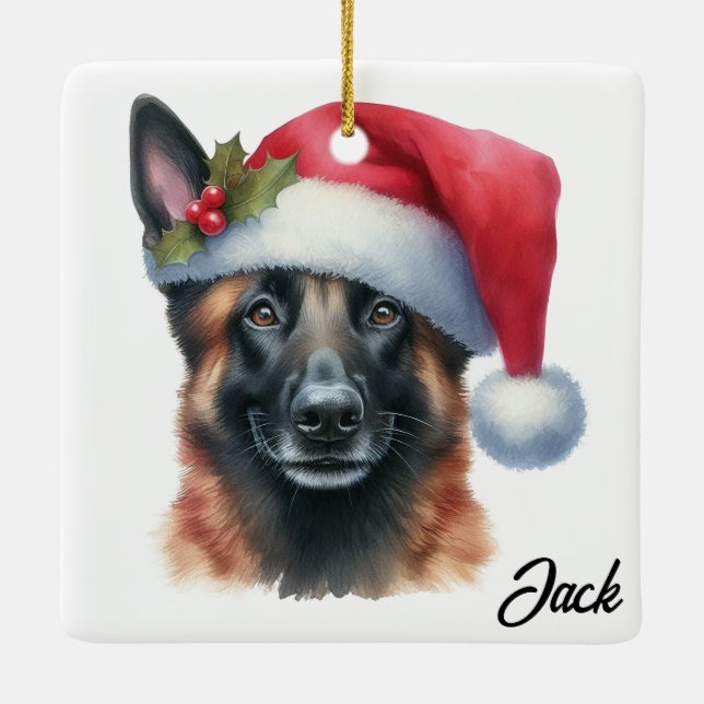 Personalisierter belgischer Malinois Hund mit Weih Keramikornament (Rückseite)