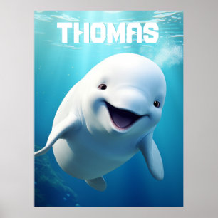 Personalisierter Beluga Whale Blauer grüner arktis Poster