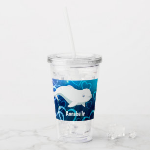 Personalisierter Beluga Whale und Blaues Herz in d Acryltrinkbecher