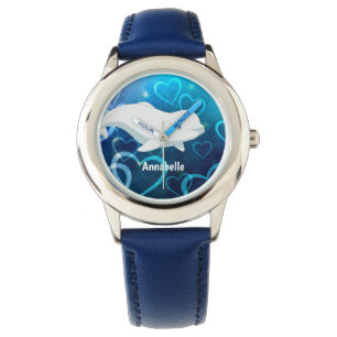 Personalisierter Beluga Whale und Blaues Herz in d Armbanduhr