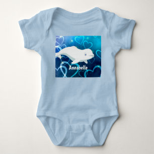 Personalisierter Beluga Whale und Blaues Herz in d Baby Strampler