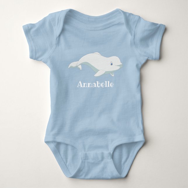 Personalisierter Beluga Whale und Blaues Herz in d Baby Strampler (Vorderseite)