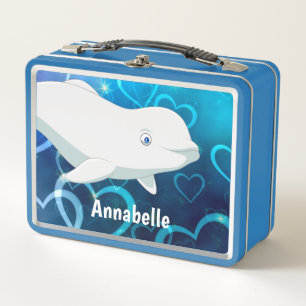 Personalisierter Beluga Whale und Blaues Herz in d Metall Brotdose