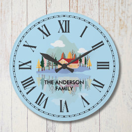 Personalisierter Bergsee Familienszene Große Wanduhr