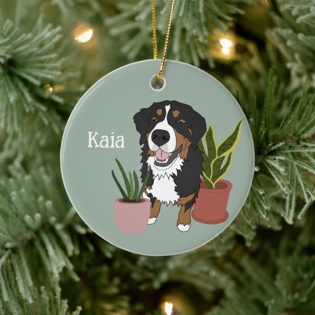 Personalisierter Berner Berghund Keramik Ornament (Baum)