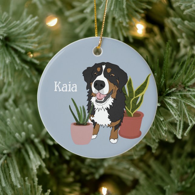 Personalisierter Berner Berghund Keramik Ornament (Baum)