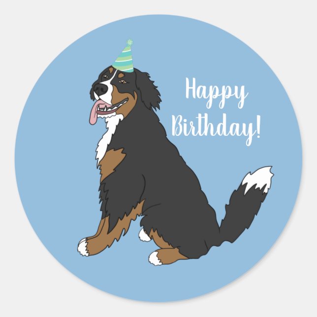 Personalisierter Berner Hund Geburtstag Runder Aufkleber (Vorderseite)