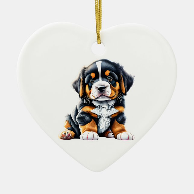 Personalisierter Berner Hund Welpe Keramik Ornament (Vorne)