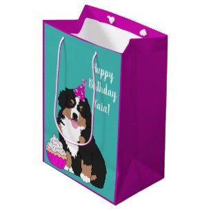 Personalisierter Berner Hund Welpe Medium Gif Mittlere Geschenktüte