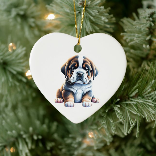 Personalisierter Bernhardiner-Welpe Keramik Ornament (Baum)