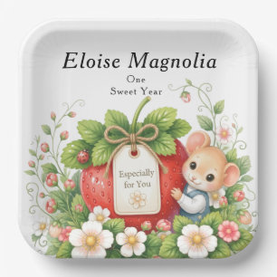 Personalisierter Berry Sweet Square Geburtstagstel Pappteller