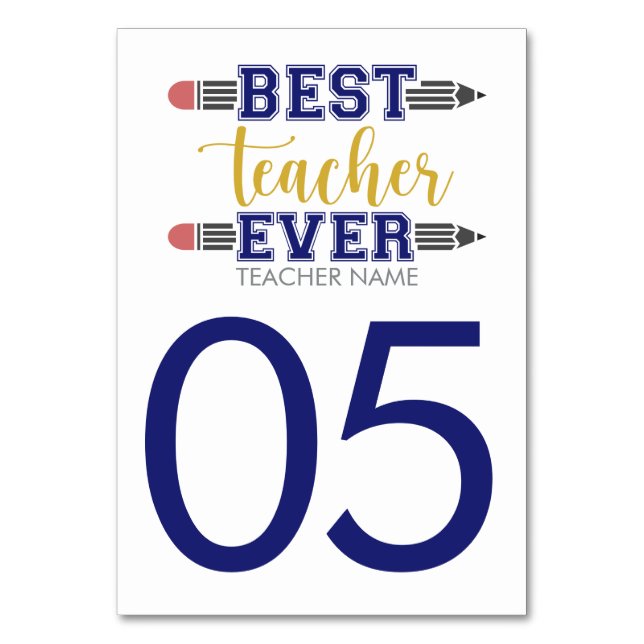 Personalisierter bester Lehrer je - individuell Tischnummer (Vorderseite)