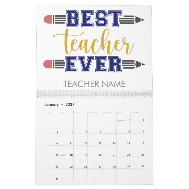 Personalisierter bester Lehrer je - individuelles  Kalender (Jan 2027)