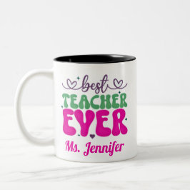 Personalisierter Bester Lehrer je rosa grüne Schri Zweifarbige Tasse