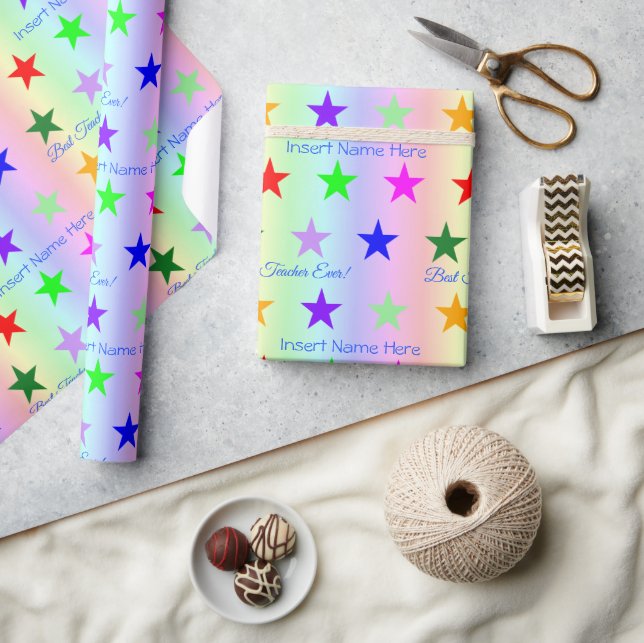 Personalisierter Bester Lehrer je Spaß Regenbogen  Geschenkpapier (Kunsthandwerk)