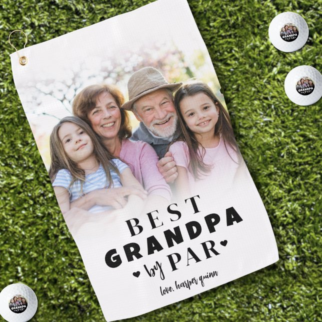 Personalisierter Bester Opa Durch Par-Foto Golfhandtuch (Personalized Best Grandpa By Par Photo Golf Towel )