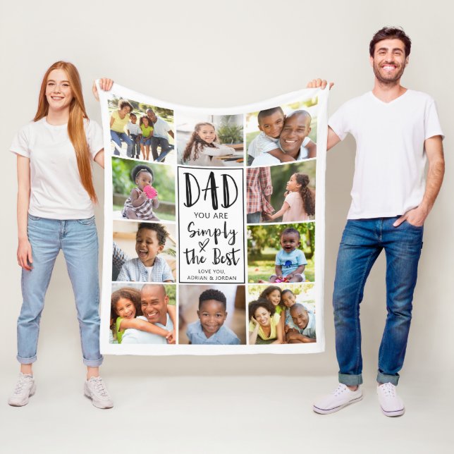 Personalisierter bester Vater 10 FotoCollage Fleecedecke (Beispiel)