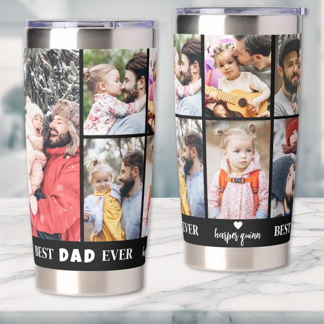 Personalisierter bester Vater je 8 Foto Collage Va Thermobecher (Personalized Best Dad Ever 8 Photo Collage Father Insulated Tumbler)