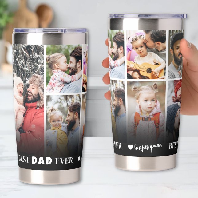 Personalisierter bester Vater je 8 Foto Collage Va Thermobecher (Personalized Best Dad Ever 8 Photo Collage Father Insulated Tumbler)