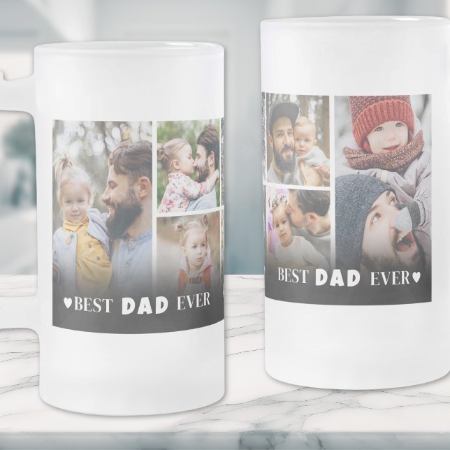 Personalisierter bester Vater je Foto Collage Vate Mattglas Bierglas (Personalized Best Dad Ever Photo Collage Father Frosted Glass Beer Mug)