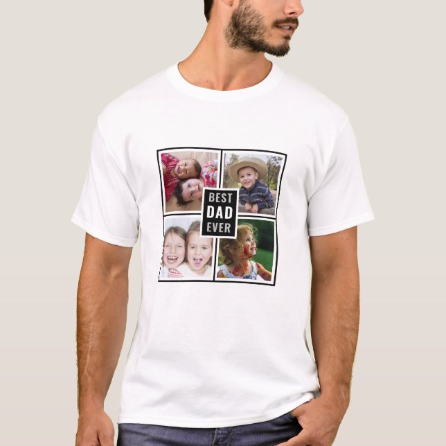 Personalisierter bester Vater je Kind 4 FotoCollag T-Shirt (Vorderseite)