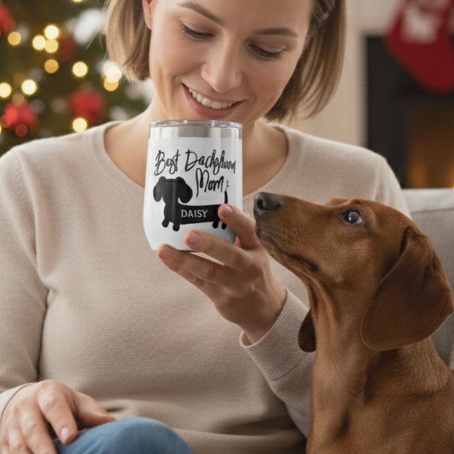 Personalisierter Bestes-Dachshund-Mama-Becher (Best dachshund mom wine mug - personalized with dog name)