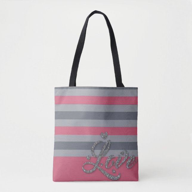 Personalisierter Beutel mit rosa Streifen (Vorderseite)