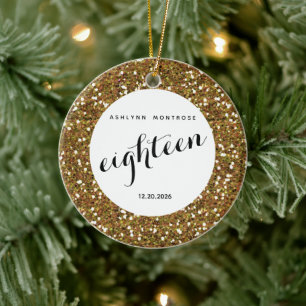 Personalisierter bezaubernder Gold Glitzer Achtzeh Keramik Ornament