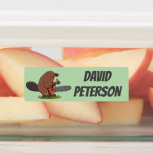 Personalisierter Biber mit Kettensäge Cartoon Spaß Etiketten