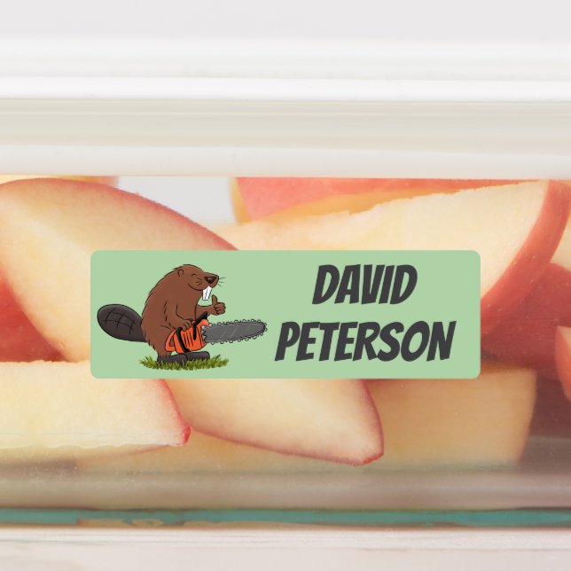 Personalisierter Biber mit Kettensäge Cartoon Spaß Etiketten (Befestigt)